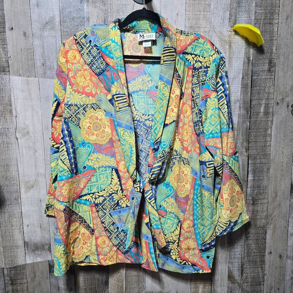 Maggie Sweet Vintage 90s Multicolor Abstract Blazer Cardigan 1x Eclectic Bright